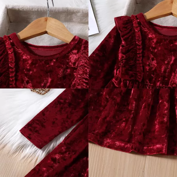 IDOPIP Toddler Baby Girls Velvet Tutu Dress Long Sleeve Princess Christmas Birthday Party Wedding Dresses Fall Winter ClothesRed  Shiny Ruffle