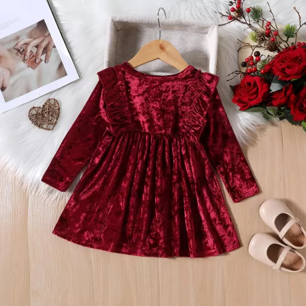 IDOPIP Toddler Baby Girls Velvet Tutu Dress Long Sleeve Princess Christmas Birthday Party Wedding Dresses Fall Winter ClothesRed  Shiny Ruffle