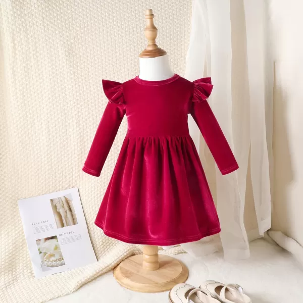 IDOPIP Toddler Baby Girls Velvet Tutu Dress Long Sleeve Princess Christmas Birthday Party Wedding Dresses Fall Winter ClothesRed