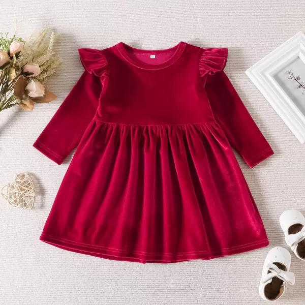 IDOPIP Toddler Baby Girls Velvet Tutu Dress Long Sleeve Princess Christmas Birthday Party Wedding Dresses Fall Winter ClothesRed