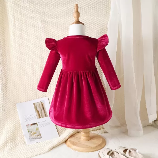 IDOPIP Toddler Baby Girls Velvet Tutu Dress Long Sleeve Princess Christmas Birthday Party Wedding Dresses Fall Winter ClothesRed