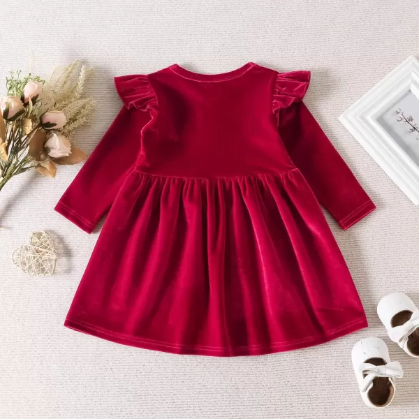 IDOPIP Toddler Baby Girls Velvet Tutu Dress Long Sleeve Princess Christmas Birthday Party Wedding Dresses Fall Winter ClothesRed