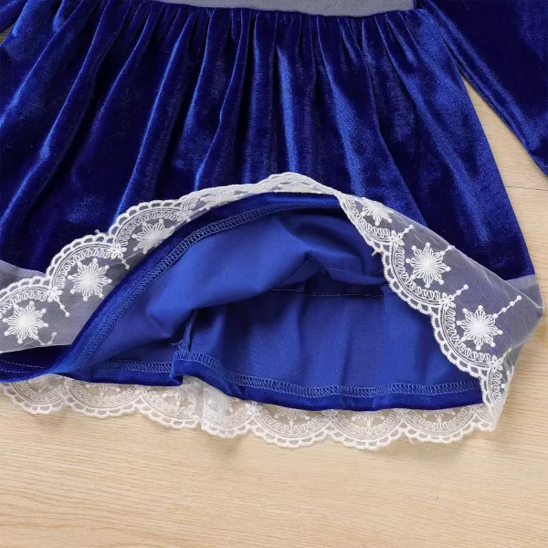 IDOPIP Toddler Baby Girls Velvet Tutu Dress Long Sleeve Princess Christmas Birthday Party Wedding Dresses Fall Winter ClothesRoyal Blue  Headband 2pcs