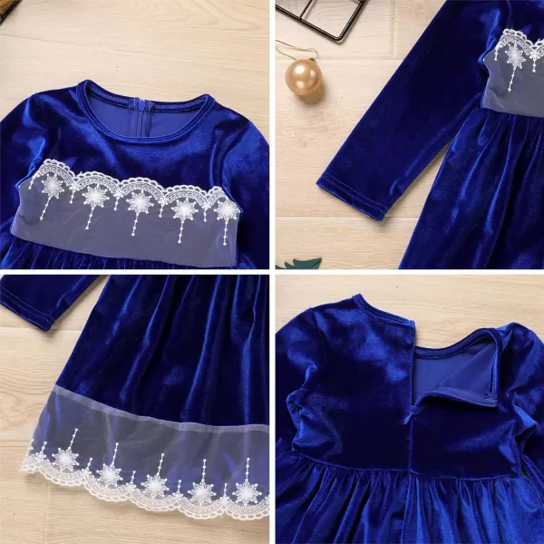 IDOPIP Toddler Baby Girls Velvet Tutu Dress Long Sleeve Princess Christmas Birthday Party Wedding Dresses Fall Winter ClothesRoyal Blue  Headband 2pcs