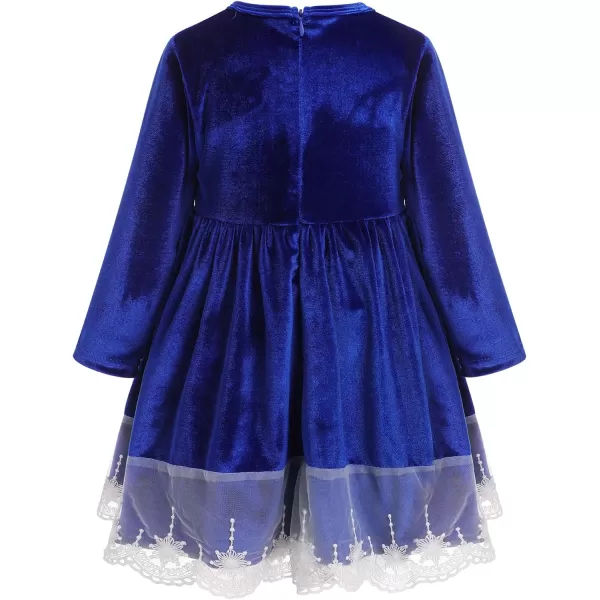 IDOPIP Toddler Baby Girls Velvet Tutu Dress Long Sleeve Princess Christmas Birthday Party Wedding Dresses Fall Winter ClothesRoyal Blue  Headband 2pcs