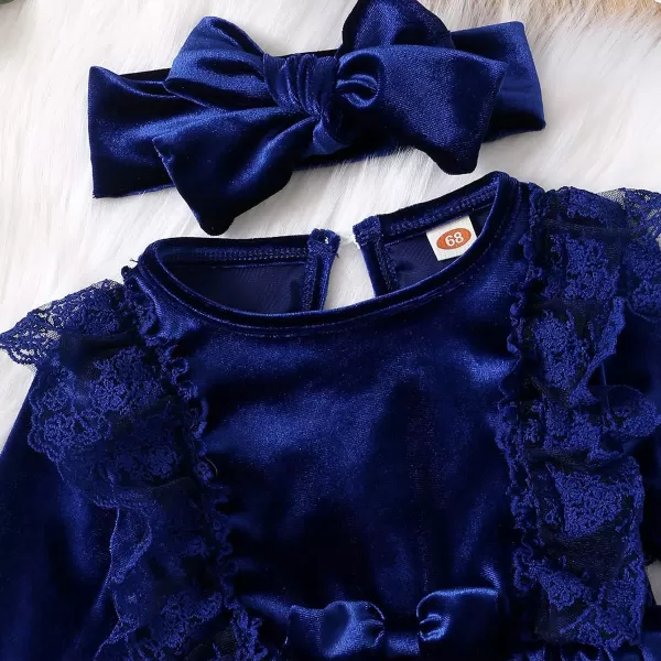 IDOPIP Toddler Baby Girls Velvet Tutu Dress Long Sleeve Princess Christmas Birthday Party Wedding Dresses Fall Winter ClothesRoyal Blue  Headband