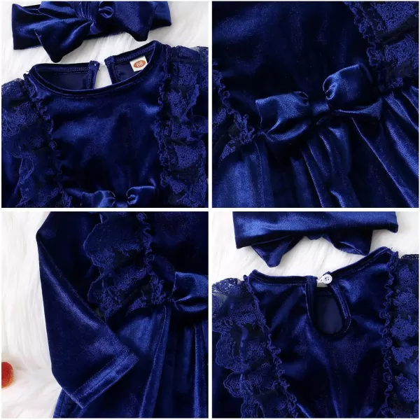 IDOPIP Toddler Baby Girls Velvet Tutu Dress Long Sleeve Princess Christmas Birthday Party Wedding Dresses Fall Winter ClothesRoyal Blue  Headband