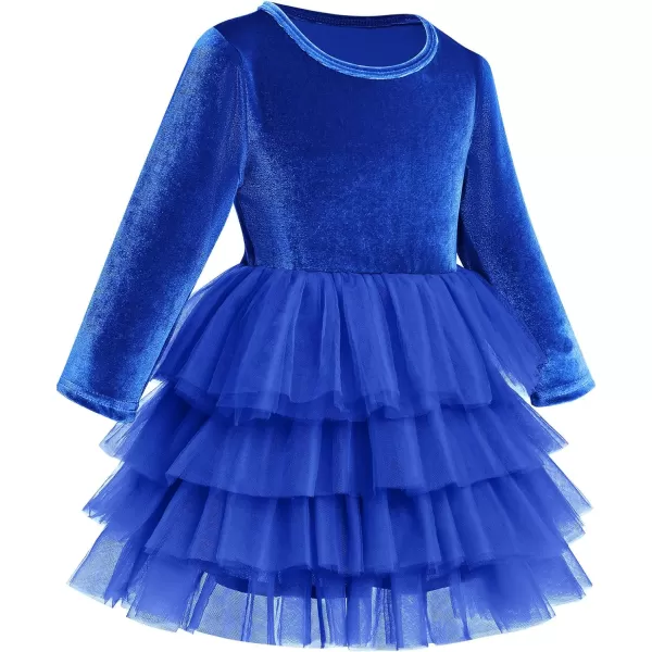 IDOPIP Toddler Baby Girls Velvet Tutu Dress Long Sleeve Princess Christmas Birthday Party Wedding Dresses Fall Winter ClothesRoyal Blue  Tulle