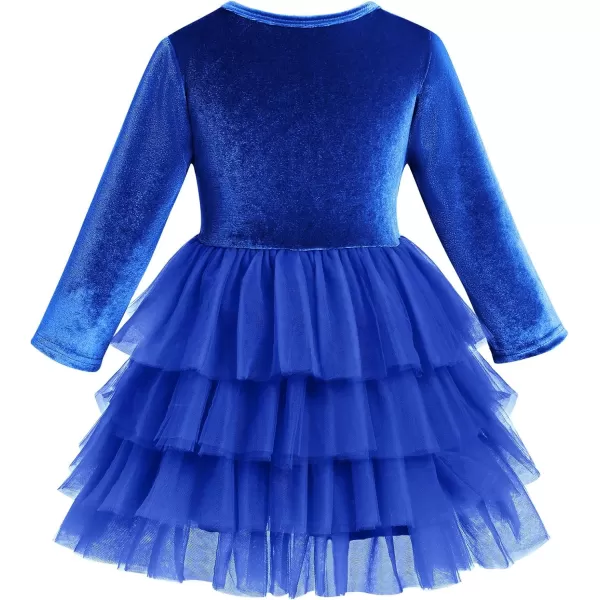 IDOPIP Toddler Baby Girls Velvet Tutu Dress Long Sleeve Princess Christmas Birthday Party Wedding Dresses Fall Winter ClothesRoyal Blue  Tulle