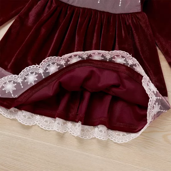 IDOPIP Toddler Baby Girls Velvet Tutu Dress Long Sleeve Princess Christmas Birthday Party Wedding Dresses Fall Winter ClothesWine Red  Headband 2pcs