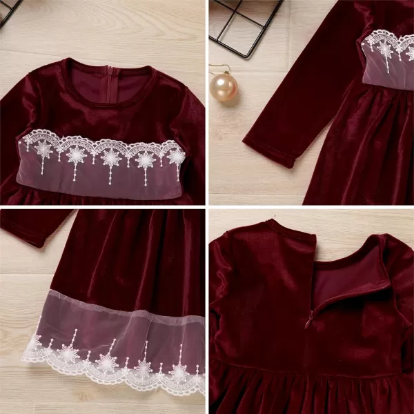 IDOPIP Toddler Baby Girls Velvet Tutu Dress Long Sleeve Princess Christmas Birthday Party Wedding Dresses Fall Winter ClothesWine Red  Headband 2pcs