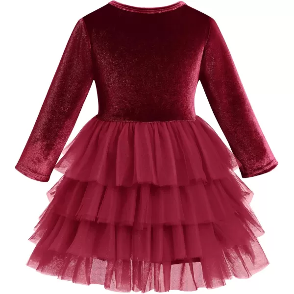 IDOPIP Toddler Baby Girls Velvet Tutu Dress Long Sleeve Princess Christmas Birthday Party Wedding Dresses Fall Winter ClothesWine Red  Tulle