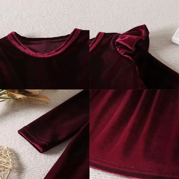 IDOPIP Toddler Baby Girls Velvet Tutu Dress Long Sleeve Princess Christmas Birthday Party Wedding Dresses Fall Winter ClothesWine Red