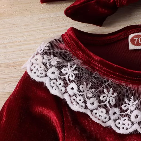 IDOPIP Toddler Baby Girls Velvet Tutu Dress Long Sleeve Princess Christmas Birthday Party Wedding Dresses Fall Winter ClothesWine Red Lace 2pcs