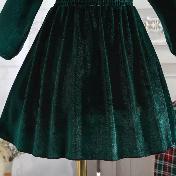 IDOPIP Toddler Baby Girls Velvet Tutu Dress Long Sleeve Ruffle Smocked Princess Christmas Birthday Party Dresses Fall ClothesGreen Dress