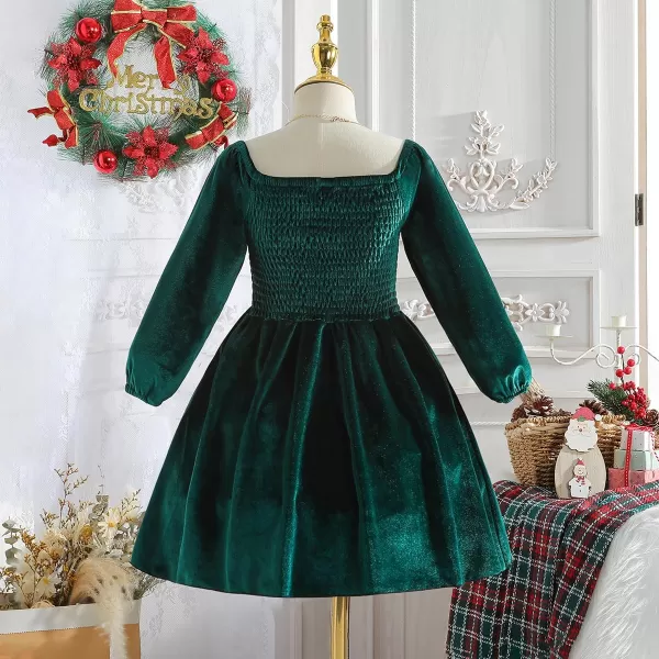 IDOPIP Toddler Baby Girls Velvet Tutu Dress Long Sleeve Ruffle Smocked Princess Christmas Birthday Party Dresses Fall ClothesGreen Dress