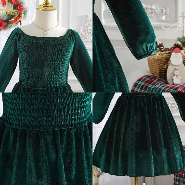 IDOPIP Toddler Baby Girls Velvet Tutu Dress Long Sleeve Ruffle Smocked Princess Christmas Birthday Party Dresses Fall ClothesGreen Dress