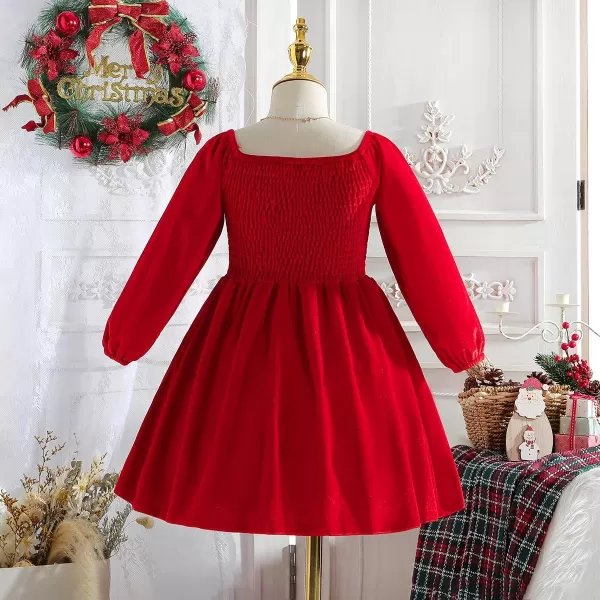 IDOPIP Toddler Baby Girls Velvet Tutu Dress Long Sleeve Ruffle Smocked Princess Christmas Birthday Party Dresses Fall ClothesRed Dress