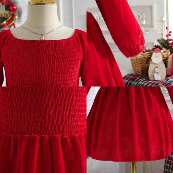 IDOPIP Toddler Baby Girls Velvet Tutu Dress Long Sleeve Ruffle Smocked Princess Christmas Birthday Party Dresses Fall ClothesRed Dress