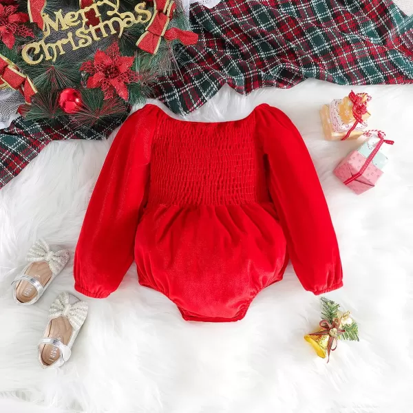 IDOPIP Toddler Baby Girls Velvet Tutu Dress Long Sleeve Ruffle Smocked Princess Christmas Birthday Party Dresses Fall ClothesRed Romper