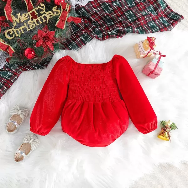 IDOPIP Toddler Baby Girls Velvet Tutu Dress Long Sleeve Ruffle Smocked Princess Christmas Birthday Party Dresses Fall ClothesRed Romper