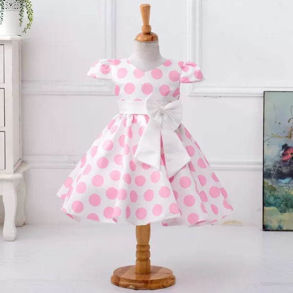 IDOPIP Toddler Girls Polka Dot Princess Costume Christmas Halloween Birthday Party Dress with Mouse Ear Headband Kids CosplayPink  White 2pcs Outfit