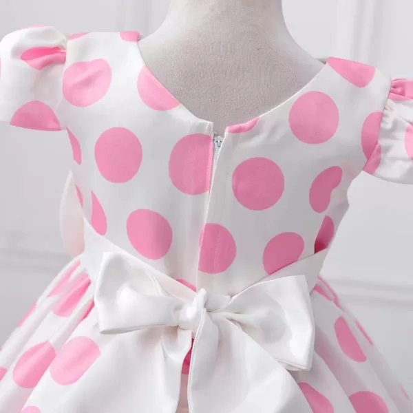 IDOPIP Toddler Girls Polka Dot Princess Costume Christmas Halloween Birthday Party Dress with Mouse Ear Headband Kids CosplayPink  White 2pcs Outfit