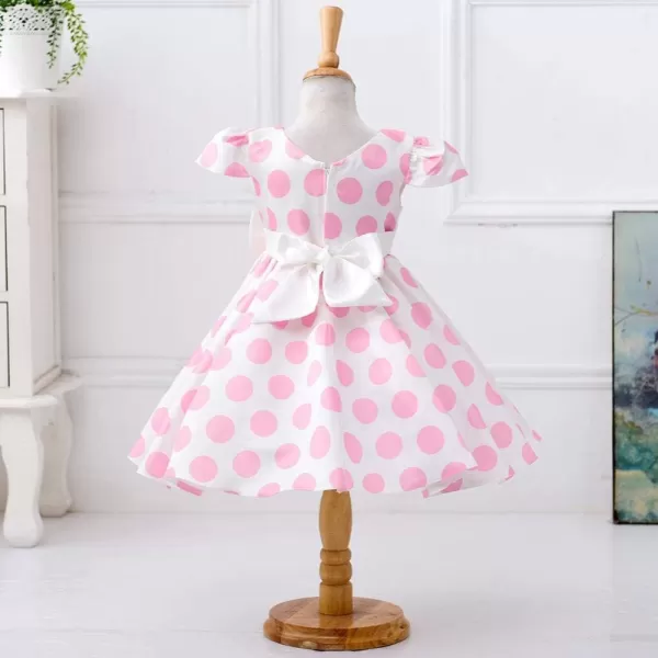 IDOPIP Toddler Girls Polka Dot Princess Costume Christmas Halloween Birthday Party Dress with Mouse Ear Headband Kids CosplayPink  White 2pcs Outfit