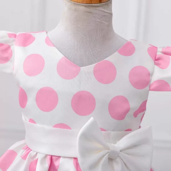 IDOPIP Toddler Girls Polka Dot Princess Costume Christmas Halloween Birthday Party Dress with Mouse Ear Headband Kids CosplayPink  White 2pcs Outfit
