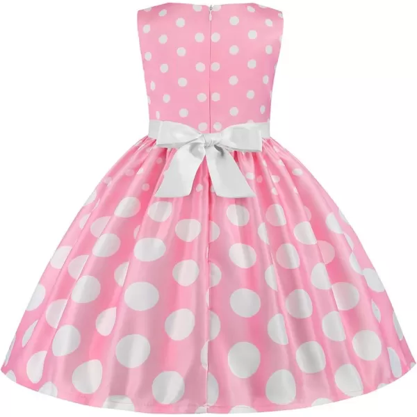 IDOPIP Toddler Girls Polka Dot Princess Costume Christmas Halloween Birthday Party Dress with Mouse Ear Headband Kids CosplayPink 2pcs Outfit