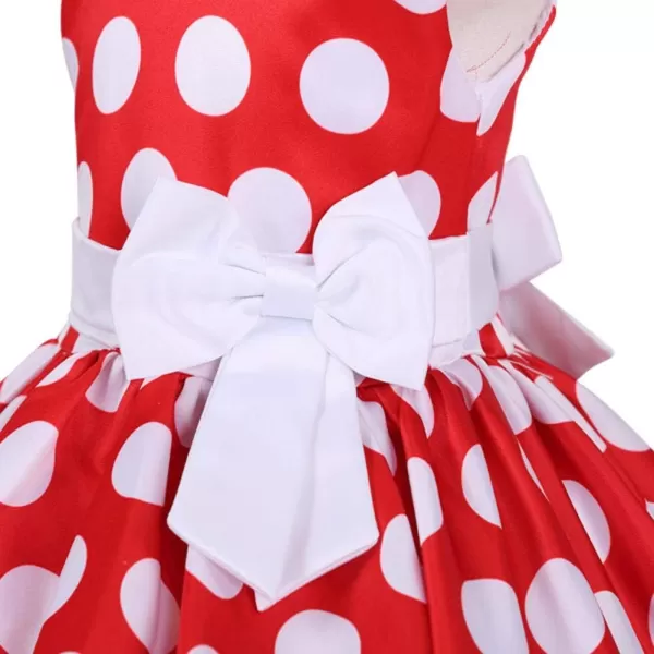 IDOPIP Toddler Girls Polka Dot Princess Costume Christmas Halloween Birthday Party Dress with Mouse Ear Headband Kids CosplayRed  White 2pcs Outfit