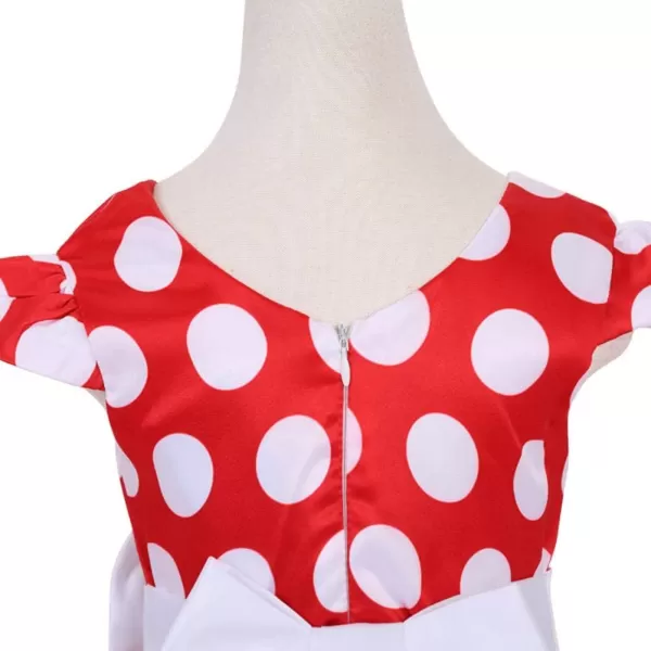 IDOPIP Toddler Girls Polka Dot Princess Costume Christmas Halloween Birthday Party Dress with Mouse Ear Headband Kids CosplayRed  White 2pcs Outfit