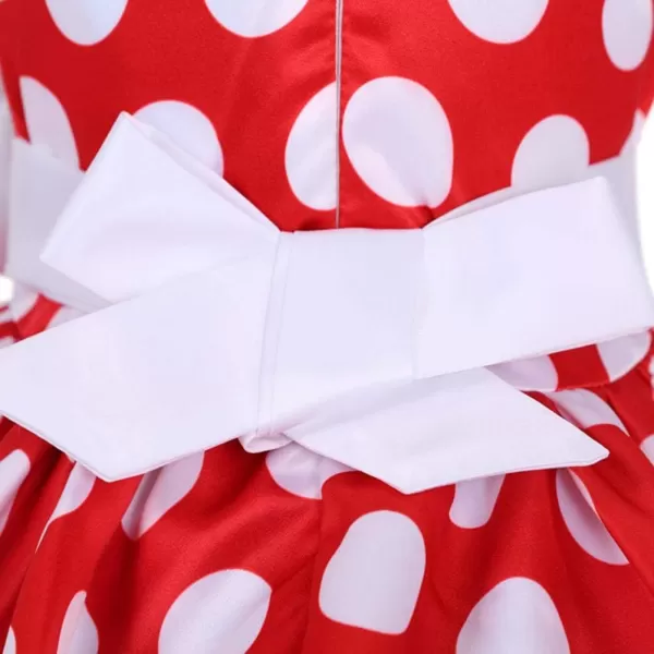 IDOPIP Toddler Girls Polka Dot Princess Costume Christmas Halloween Birthday Party Dress with Mouse Ear Headband Kids CosplayRed  White 2pcs Outfit