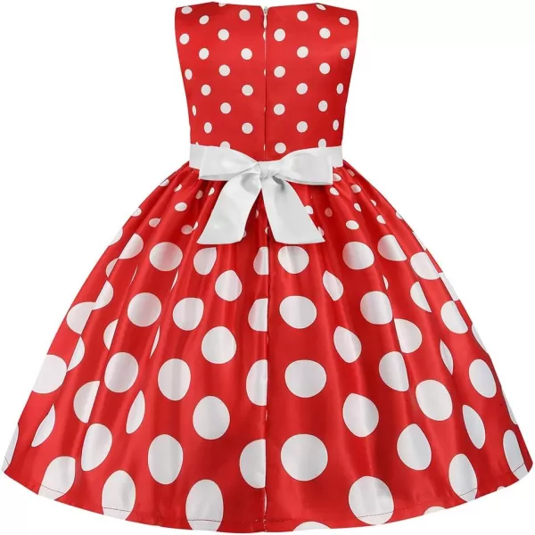 IDOPIP Toddler Girls Polka Dot Princess Costume Christmas Halloween Birthday Party Dress with Mouse Ear Headband Kids CosplayRed 2pcs Outfit