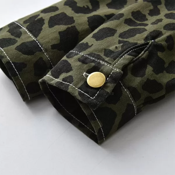 IDOPIP Toddler Kid Baby Boys Girls Denim Jacket Long Sleeve Button Down Jeans Coat Cowboy Overcoat Hoodie Casual OutwearArmy Green Leopard