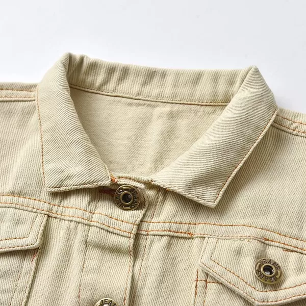 IDOPIP Toddler Kid Baby Boys Girls Denim Jacket Long Sleeve Button Down Jeans Coat Cowboy Overcoat Hoodie Casual OutwearBeige
