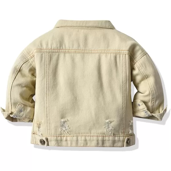 IDOPIP Toddler Kid Baby Boys Girls Denim Jacket Long Sleeve Button Down Jeans Coat Cowboy Overcoat Hoodie Casual OutwearBeige