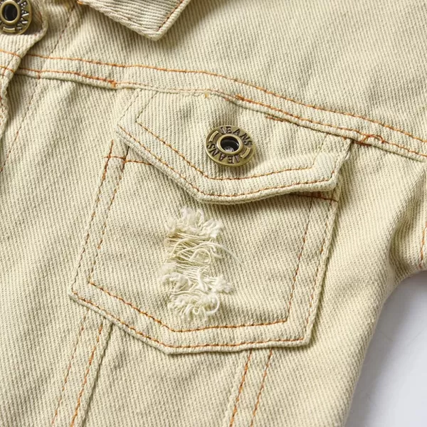 IDOPIP Toddler Kid Baby Boys Girls Denim Jacket Long Sleeve Button Down Jeans Coat Cowboy Overcoat Hoodie Casual OutwearBeige