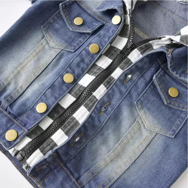 IDOPIP Toddler Kid Baby Boys Girls Denim Jacket Long Sleeve Button Down Jeans Coat Cowboy Overcoat Hoodie Casual OutwearBlue  Plaid