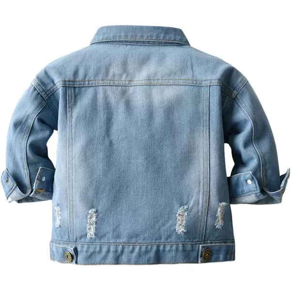 IDOPIP Toddler Kid Baby Boys Girls Denim Jacket Long Sleeve Button Down Jeans Coat Cowboy Overcoat Hoodie Casual OutwearBlue 01