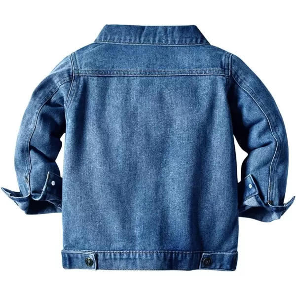 IDOPIP Toddler Kid Baby Boys Girls Denim Jacket Long Sleeve Button Down Jeans Coat Cowboy Overcoat Hoodie Casual OutwearBlue 02