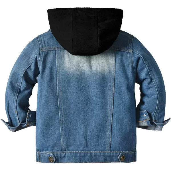 IDOPIP Toddler Kid Baby Boys Girls Denim Jacket Long Sleeve Button Down Jeans Coat Cowboy Overcoat Hoodie Casual OutwearBlue Black Hoodie