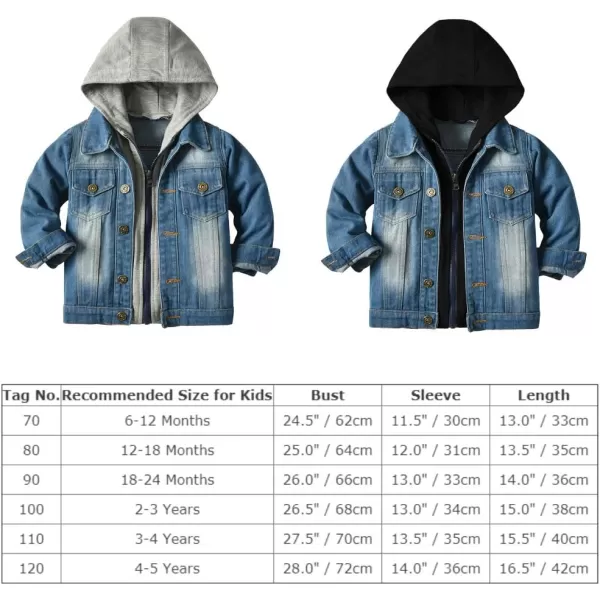 IDOPIP Toddler Kid Baby Boys Girls Denim Jacket Long Sleeve Button Down Jeans Coat Cowboy Overcoat Hoodie Casual OutwearBlue Black Hoodie