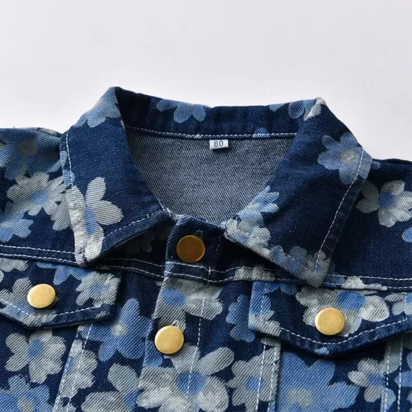 IDOPIP Toddler Kid Baby Boys Girls Denim Jacket Long Sleeve Button Down Jeans Coat Cowboy Overcoat Hoodie Casual OutwearBlue Floral