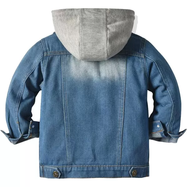 IDOPIP Toddler Kid Baby Boys Girls Denim Jacket Long Sleeve Button Down Jeans Coat Cowboy Overcoat Hoodie Casual OutwearBlue Gray Hoodie