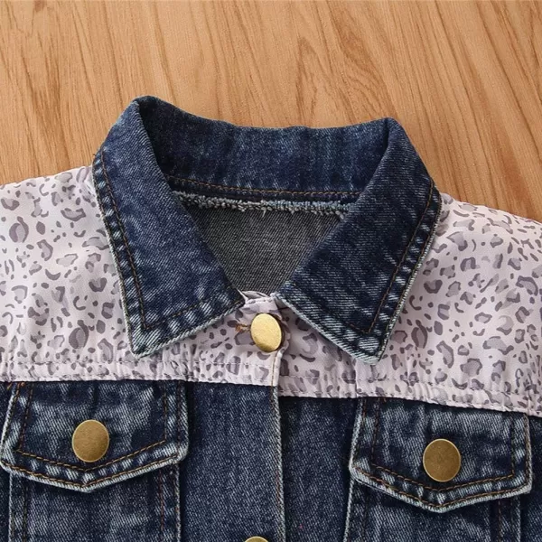 IDOPIP Toddler Kid Baby Boys Girls Denim Jacket Long Sleeve Button Down Jeans Coat Cowboy Overcoat Hoodie Casual OutwearBlue Leopard