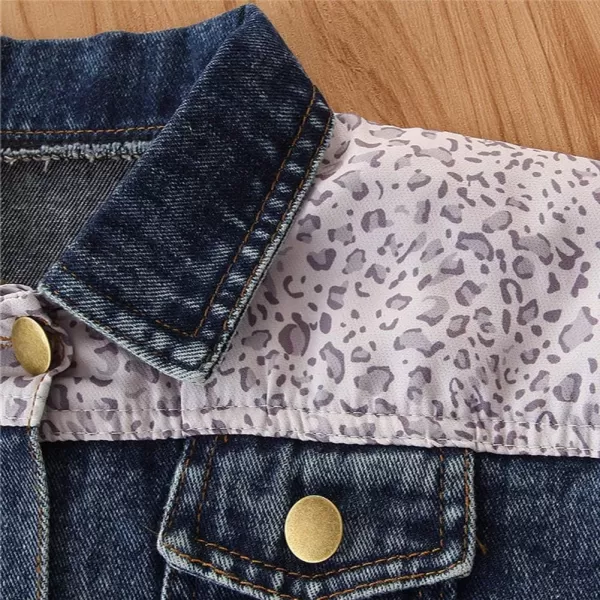 IDOPIP Toddler Kid Baby Boys Girls Denim Jacket Long Sleeve Button Down Jeans Coat Cowboy Overcoat Hoodie Casual OutwearBlue Leopard