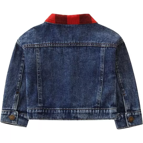 IDOPIP Toddler Kid Baby Boys Girls Denim Jacket Long Sleeve Button Down Jeans Coat Cowboy Overcoat Hoodie Casual OutwearBlue Plaid