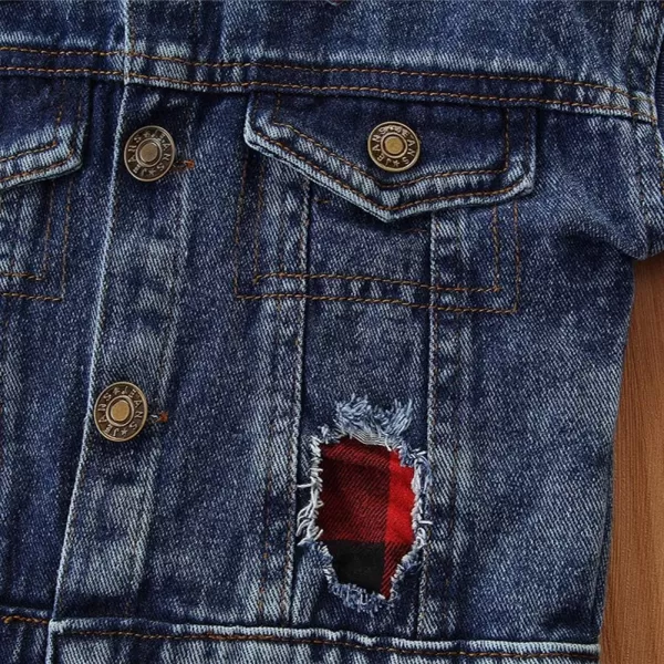 IDOPIP Toddler Kid Baby Boys Girls Denim Jacket Long Sleeve Button Down Jeans Coat Cowboy Overcoat Hoodie Casual OutwearBlue Plaid