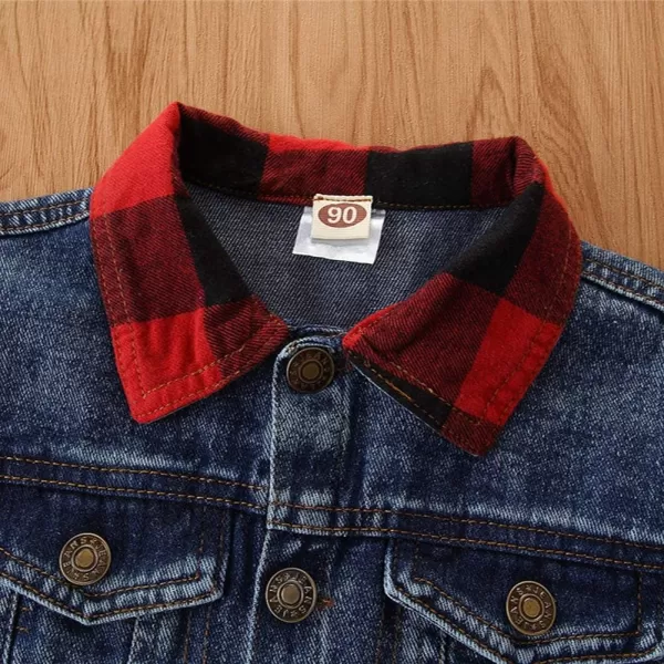 IDOPIP Toddler Kid Baby Boys Girls Denim Jacket Long Sleeve Button Down Jeans Coat Cowboy Overcoat Hoodie Casual OutwearBlue Plaid